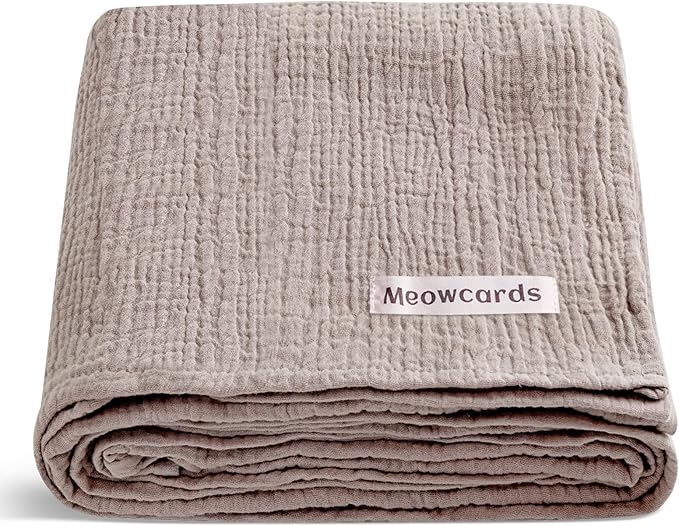 meowcards Muslin Swaddle Blankets for Baby, Unisex Baby Boys Girls Essentials, Large 47 x 47 inches, Boho Receiving Blankets Newborn Registry Must Haves (Vintage Taupe, Simple)