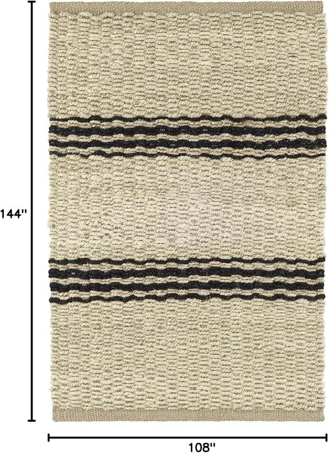 Dash & Albert Jute Ticking Black Handwoven Jute Rug, 9 X 12 Feet, Neutral Stripe Pattern - Premium Luxury Hotel Quality Soft Breathable Hypoallergenic Machine Washable Easy Care All Season