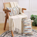 Boho Decorative Throw Pillow Covers 12x20 Inch, Chenille Tufted Pillow Cover Stripe Textured Lumbar Farmhouse Accent Pillowcase for Couch Sofa Bedroom Living Room, Red White Khaki Grey 2 Pack