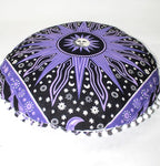 CRAFT KALA 22" Bohemian Floor Pillow Pouf Cover Mandala Boho Large Round Meditation Room Pillow Covers for Adults Seating Poufs Cushion Cover for Kids Playroom Purple Burning Sun