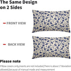 Navy Blue Floral Pillow Covers 12x20 Set of 2 Vintage Rustic Old Style Cute Small Flower Blue Cream Print Decorative Outdoor Pillowcases Farmhouse Throw Cushion Case Decor for Couch Sofa Bed
