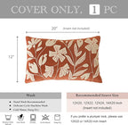 BlissBlush 12x20 Lumbar Pillow Cover, Brick Red Rectangular Decorative Throw Pillowcase for Couch Sofa, Floral Tufted Embroidered Velvet Farmhouse Accent Cushion (Cover Only)