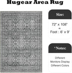 HUGEAR Area Rug 6x9 Vintage Grey Machine Washable Living Room Rugs Distressed Retro Floral Vacuumable Low Pile Carpet Bedroom Office Dining Room Laundry Room Non Slip Soft Lightweight