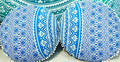 CRAFT KALA Mandala Floor Pillow Cushion Cover Seating Throw Cover Hippie Decorative Bohemian Ottoman Poufs Pom Pom Pillow Cases Boho Indian Cotton Living Room Home Décor 24" Round Set Of 2, Blue Ombre