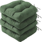 Outdoor Chair Cushions Set of 4, Patio Chair Cushions with Ties, 19x19+5” Tufted Outdoor Seat Cushions, Waterproof Patio Furniture Cushions, Outdoor Dining Chair Pads, Forest Green