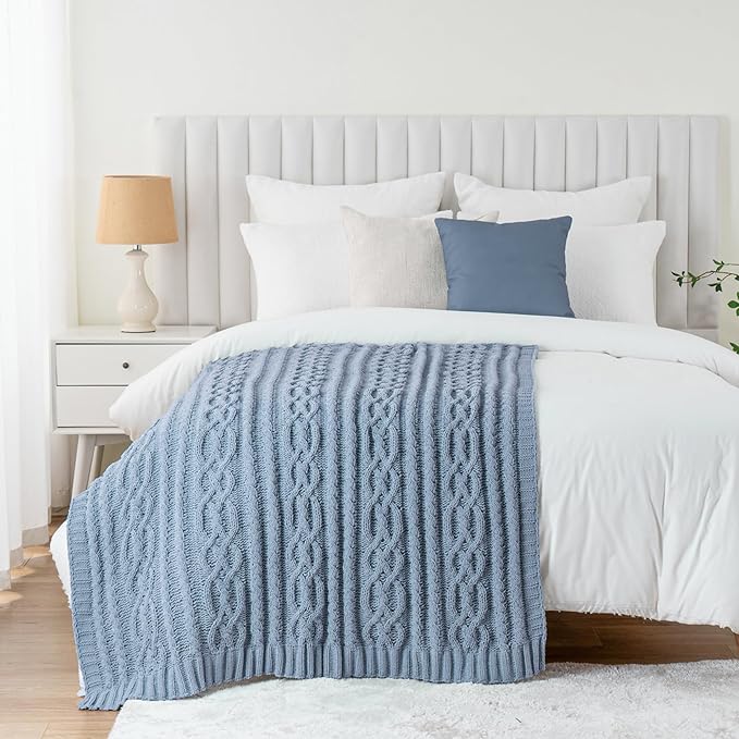 Battilo Bluish Grey Throw Blanket for Couch,51"x67", Super Soft Warm Cozy Chenille Knit Blankets for Bed, Sofa, Chair, Gift, Texture Decorative Boho Blanket for Living Room (Dusty Blue)