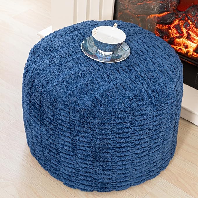 Handmade Unstuffed Ottoman Pouf Cover – Versatile Storage Footstool & Floor Pouf for Living Room, Bedroom, or Wedding Decor | 20" Diameter x 14" Height | Filler Not Included (Navy Blue)