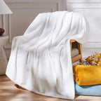 NEWCOSPLAY Super Soft King Blanket White Premium Silky Flannel Fleece Leaves Pattern Lightweight Bed Blanket All Season Use (White, King(90"x110"))