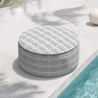 Indoor/Outdoor Inflatable Ottoman D21 x H9 inch, Round Footstool Inflatable Foot Rest Ottoman with Handle, Portable Ottomans Pouf for Patio, Garden, Camping, Home, Herringbone Black White