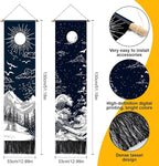 AOHMPT Pack of 2 Long Vertical Tapestry,Nature Landscape Tapestry with Serene Mountain River, Moon & Sun Motifs,Traditional Ink Painting Wall Art,Zen Aesthetic Wall Hanging for Living Room Bedroom Decor 13" W x 51" H"