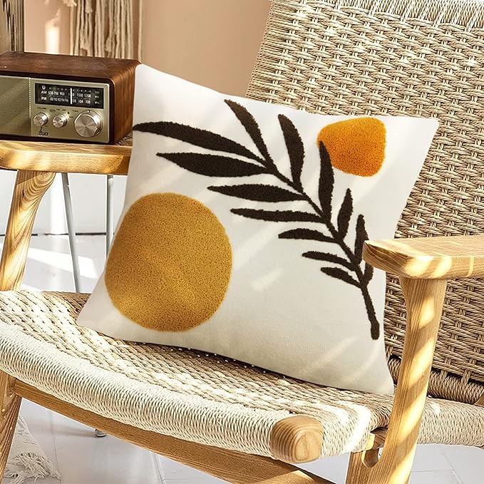 JASEN Boho Abstract Throw Pillow Covers 18x18 Orange Mid Century Geometric Leaf Decorative Throw Pillows Modern Art Pillow Cases for Couch Bed Sofa Bedroom（Only 1 Pillow Cover）