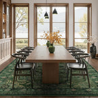 Green Large Area Rugs 10x12, Living Room Bedroom Carpet Extra Large Size Washable Non Slip, Vintage Distressed Medallio Low Pile Thin Rug for Big Dining Room