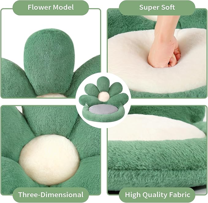 Ditucu Flower Shape Chair Pillow Cute Seat Cushion 21 inch Comfy Lazy Sofa Floor Pillows Dorm Seating for Bedroom Decor Green
