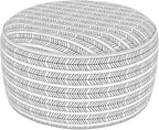 LVTXIII Indoor/Outdoor Extra Large Inflatable Ottoman Pouf D31 x H14 Inch, Round Footstool with Handle, Weather-Resistant Portable Furniture for Patio, Camping, Beach, Herringbone Black White