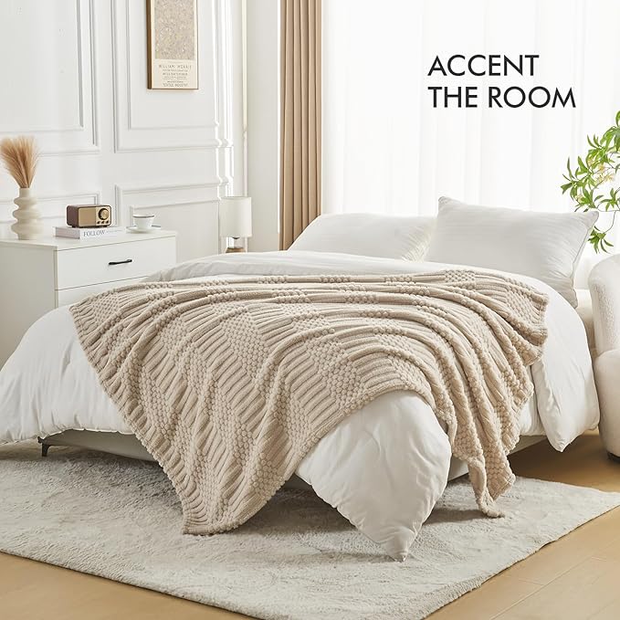 lifein Throw Blanket for Couch-Beige Boho Throw Blanket, Tan Soft Fleece Plush Lightweight Blankets&Throws for Spring, Fuzzy Camel Blankets for Livingroom Bed Sofa Chair (50x60,Taupe/Khaki)
