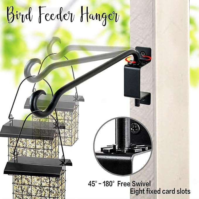 Qiang Ni Plant Hanger Outdoor: 12 Inch Bird Feeder Bracket for Garden Patio Decor - Swivel Adjustable Wall Mount Plant Hook for Hanging Flower Baskets