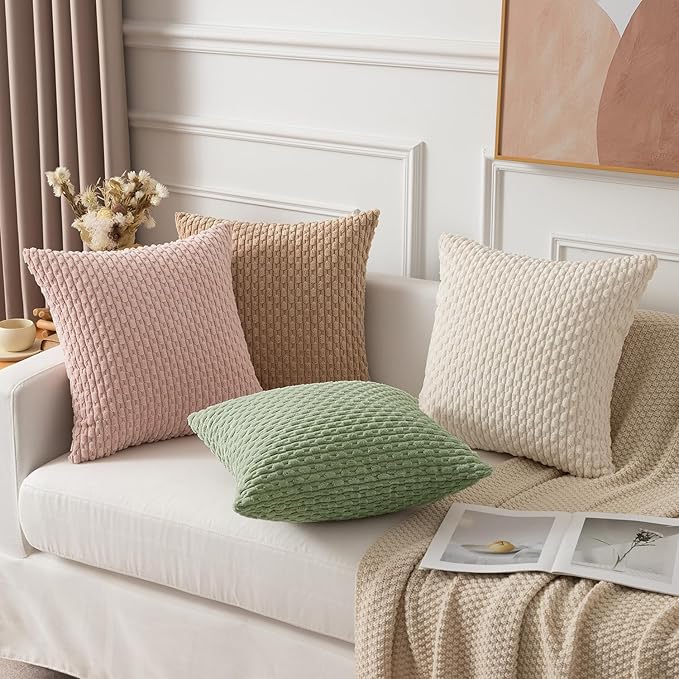 Kevin Textile Spring 12x24 Inch Pillow Cover 1 Pack Boho Decorative Soft Striped Corduroy Lumbar Farmhouse Solid Color Accent Rectangle Cushion Case for Living Room Couch Sofa Bed, Sage Green