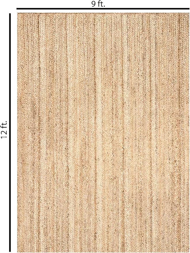 Hand Woven Jute Area Rug 9x12 Feet Rectangle - Handcrafted Braided Design, Indoor & Outdoor Reversible Natural Fiber Rug - Rustic Farmhouse Carpet for Living Room, Hallway, Bedroom (Natural, 9'x12')