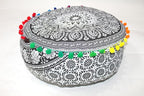 INDIAN CRAFT CASTLE ICC Black Elephant Mandala Barmeri Large Floor Pillow Cover Cushion Meditation Seating Ottoman Throw Cover Hippie Decorative Zipped Bohemian Pouf Ottoman Cases 16" Round