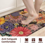 Boho Floral Kitchen Mats for Floor 2PCS Anti Fatigue Mats for Kitchen Floor Cushioned Non Slip Waterproof Memory Foam PVC Kitchen Rugs Set for Sink,Office,Laundry 17.3"x28"+17.3"x47"