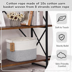 Goodpick Woven Storage Basket, Small Laundry Basket for Clothes, Towels and Shoes, Rope Square Gift Organizer with Handles, Gray and White, 13 x 10 x 9 Inches