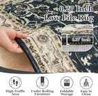 Vintage 5x8 Area Rugs for Living Room Bedroom Non Slip Washable, Dark Medallion Distressed Printed Low Pile Thin Carpet Rugs for Dining Room/Kitchen/Home Office, Midnight/Multi