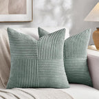Fancy Homi 2 Packs Grey Blue Decorative Throw Pillow Covers 16x16 Inch for Couch Bed Sofa, Rustic Farmhouse Boho Home Decor, Soft Corss Patchwork Corduroy Textured Square Cushion Case 40x40 cm