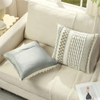 FUTEI Brown Grey Accent Throw Pillow Covers Set of 2, 18x18 Inch Plush Tufted Striped Textured Decorative Cushion Cases for Farmhouse Boho Couch Decor