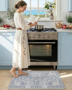 DEXI Kitchen Mats for Floor Cushioned, 23x35 Wide Runner Rug Non Slip, Waterproof Soft Comfort Standing Padded Anti Fatigue Decorative, Light Grey and Blue
