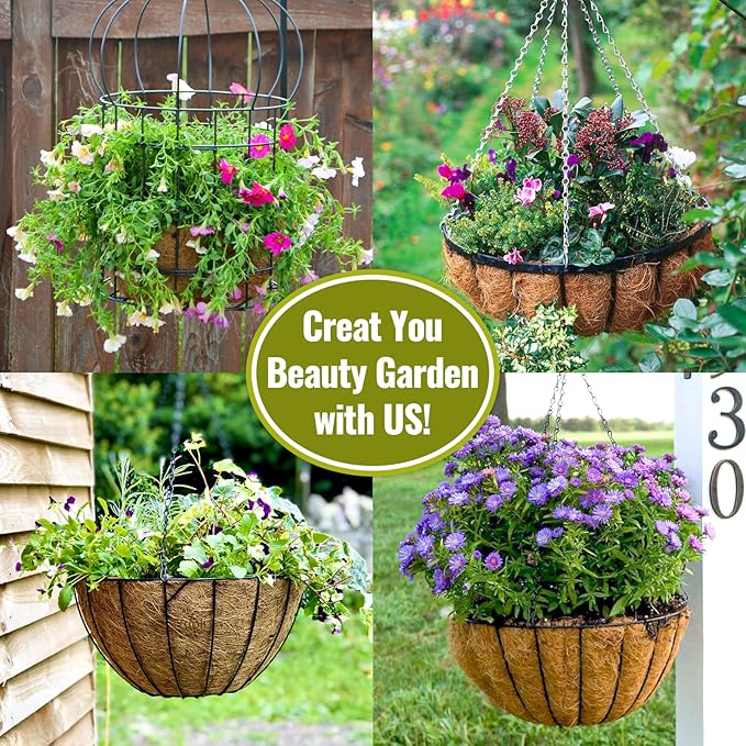 Legigo 6 Pack 12 Inch Hanging Basket Coco Liners Replacement, 100% Natural Round Coconut Coco Fiber Planter Basket Liners for Hanging Basket Flowers/Vegetables