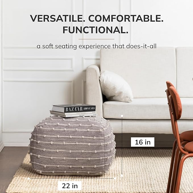 Anji Mountain Pouf Ottoman Foot Rest, Handmade Ottoman Pouf, Comfortable Foot Stool, Decorative Floor Seating for Living Room Decor, Bedroom & Home Décor Accent - Georgette