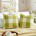 CARRIE HOME Spring Outdoor Green Plaid Pillow Covers 18x18 Set of 2, Green Farmhouse Buffalo Plaid Throw Pillows, Spring Outdoor Front Porch Decor Gingham Pillow Covers (No Pillow Inserts)