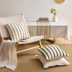 ANRODUO Boho Chenille Pillow Covers with Textured Tufted Stripes 20x20 Inch Set of 2 Woven Decorative Cushion Case Farmhouse Accent Neutral Pillowcase for Couch Sofa Bed Living Room Decor, Green White