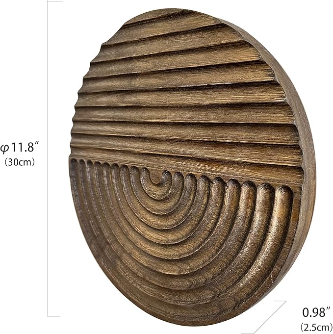 Musanpou Hand-carved Wood Wall Decor featuring Artistic Round Design for Farmhouse and Country-style Interiors | Wall Art Decoration | 11.8 inches x 11.8 inches (brown)