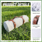 Frienda 70 x 120 Inch Extra Large White Outdoor Picnic Blanket Woven Cotton Yarn Blanket with Fringe and Leather Storage Strap Boho Decor for 8 to 12 Camping Lawn Wedding Photoshoot Beach Park Grass
