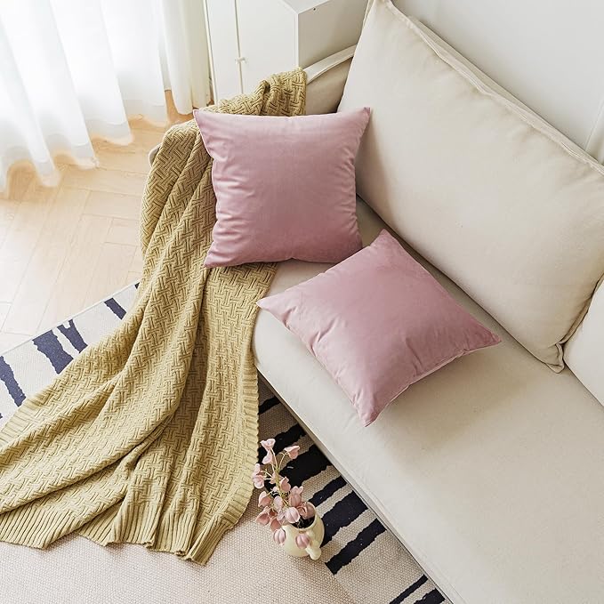 NiNi ALL Decorative Throw Pillow Covers Pack of 2, Velvet Throw Pillow Cases for Couch Pillows Cover Bedroom Living Room Outdoor Pillow Covers 24x24 Inch Dusty Pink