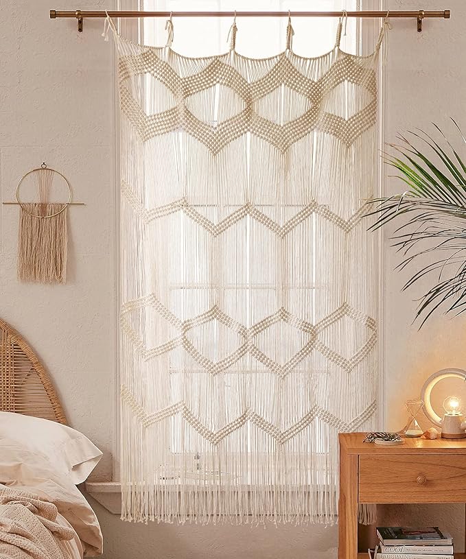 Flber Macrame Curtain Window Macrame Room Divider Doorway Curtain Boho Macrame Wall Hanging Living Room Bedroom Decor 42" W x 75" H