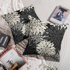 Black Cream Grey Gray Pillow Covers 16X16 Inch Set of 2, Modern Dahlia Floral Print Decorative Throw Pillow Covers Outdoor Farmhouse Cushion Case for Home Couch Sofa Bed Decoration