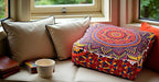 CRAFT KALA Large Hippie Mandala Meditation Floor Ottoman Pillow Cushion Pouf Cover Square Poufs Bohemian Circle Floor Cushion Case Outdoor Fireplace Yoga Living Room Decor Cover New Orange, 24" Square