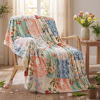 Boho Pastel Floral Throw Blanket Ultra Soft Fleece Patchwork Blanket for Couch and Bed Holiday Theme Cozy Throw Decoration Warm Gift for Spring Summer, 50 x 60 Inches