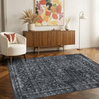 3x5 Rug for Entryway Bedroom, Black 3x5 Washable Area Rug, Vintage Retro Boho Throw Rug, Non Slip & Low Pile Small Carpet for Indoor Kitchen, Bedside, Living Room, Bathroom and Dining