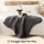 L'AGRATY Chunky Knit Blanket Throw - Soft Throw Blanket 40x50: 100% Hand Kintted Chenile Crochet Throw Blanket for Couch - Large Cable Knit Blanket for Home Decor (Dark Grey)