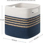 UBBCARE Storage Cubes 11 X 10.5 X 10.5 in, Water Hyacinth Storage Bins for shelves, Toys, Book, Storage Baskets with Handles, Cotton Rope Woven Baskets for Organizing, Navy Blue
