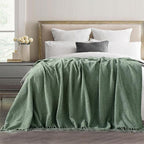 Chenille Throw Blanket for Couch with Tassels,60"X80" Soft Lightweight Knitted Boho Decorative Blankets for Bed and Sofa,Sage Green