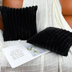 24x24 Throw Pillow Covers Set of 2, Decorative Faux Fur Covers for Bed, Couch Soft Fluffy Pillow Cover with Velvet Back for Living Room, Neutral Home Décor Accent for Sofa - Black