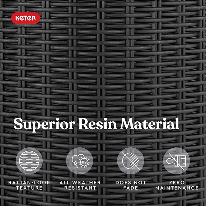 Keter Resin Rattan Set of 2 Round Hanging Planter Baskets for Indoor and Outdoor Plants-Perfect for Porches and Patio Decor, Graphite