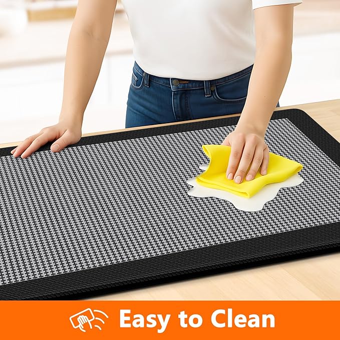Kitchen Mats, 2PCS Kitchen Rugs for Floor, Cushioned Anti-Fatigue Mats for Kitchen Floor, Non-Slip Standing Desk Mat for Sink, Home, Laundry & Office, 17.3"x30"+17.3"x59" (Black)