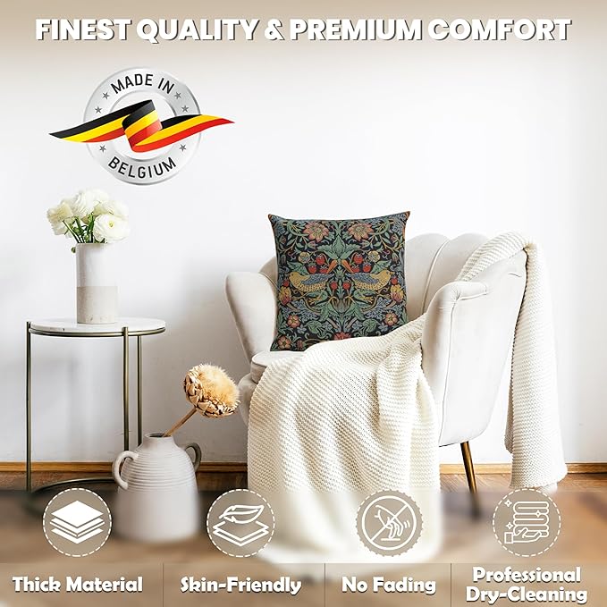 Charlotte Home Furnishings Throw Pillow Covers Decorative Boho Pillow Covers for Couch Living Room Blue Strawberry Square Cushion Cases 18x18 in European Cotton Jacquard Woven Cozy Bedroom Decor