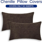 CaliTime Throw Pillow Covers Decorative 12 X 20 Inches Pack of 2 Cotton Thread Stitching Edges Solid Dyed Soft Chenille Cushion Cases for Couch Sofa Bed Living Room Farmhouse Coffee