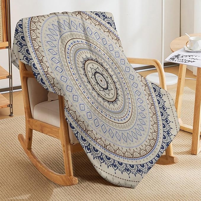 Mandala Throw Blanket Retro Eastern Backdrop Swirled Cosmic Lotus Yoga Boho Artwork Blanket for Sofa Bed Couch Chair Or Dorm 30"x40"